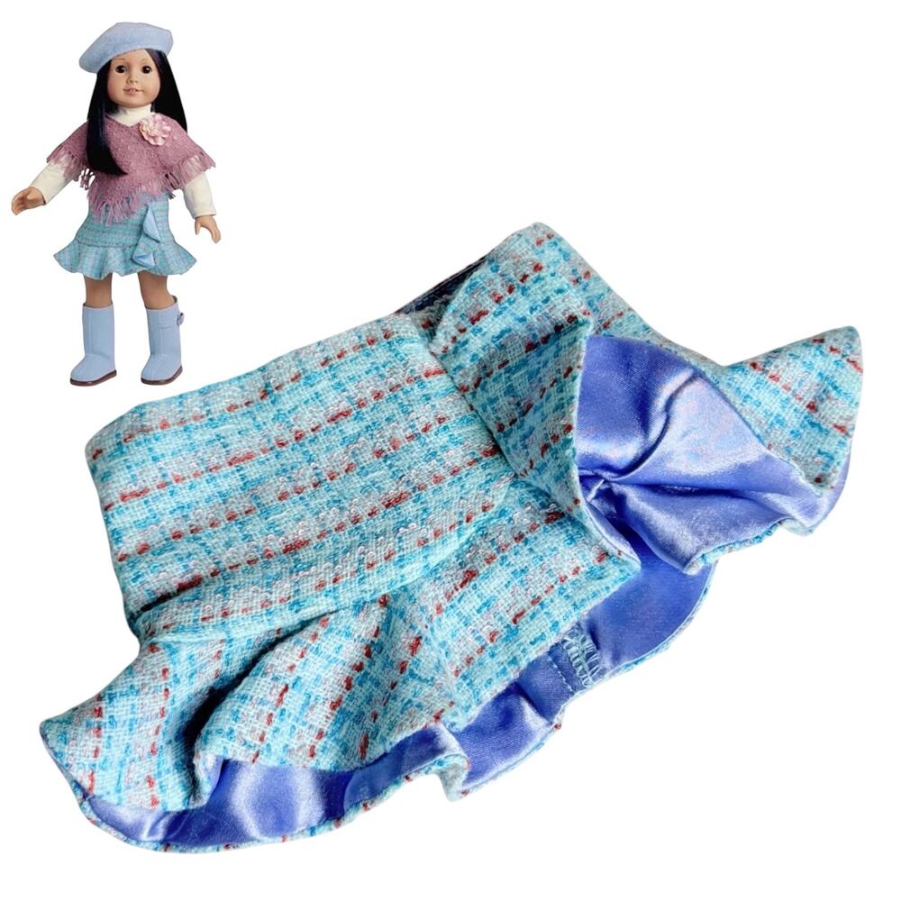 American Girl Tweed Doll Skirt Sightseeing Outfit Accessory Blue Satin Ruffled